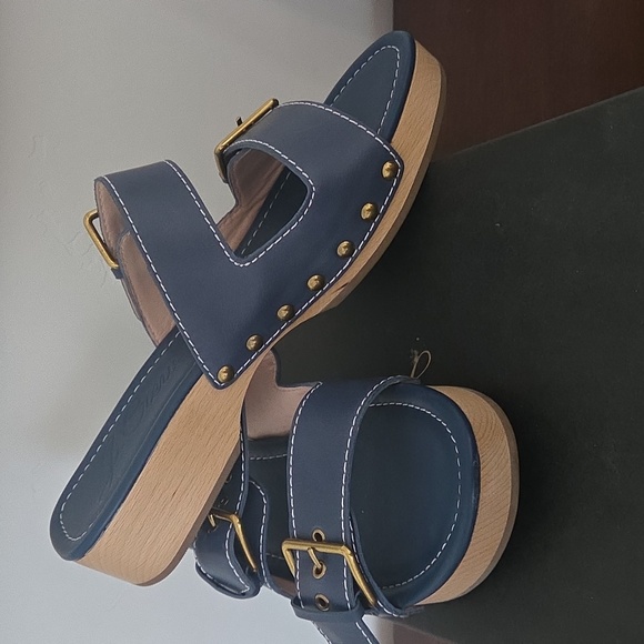JCrew Women's Double Strap Blue Leather Clog Sandals Size 9.5 Used Once - Picture 5 of 6